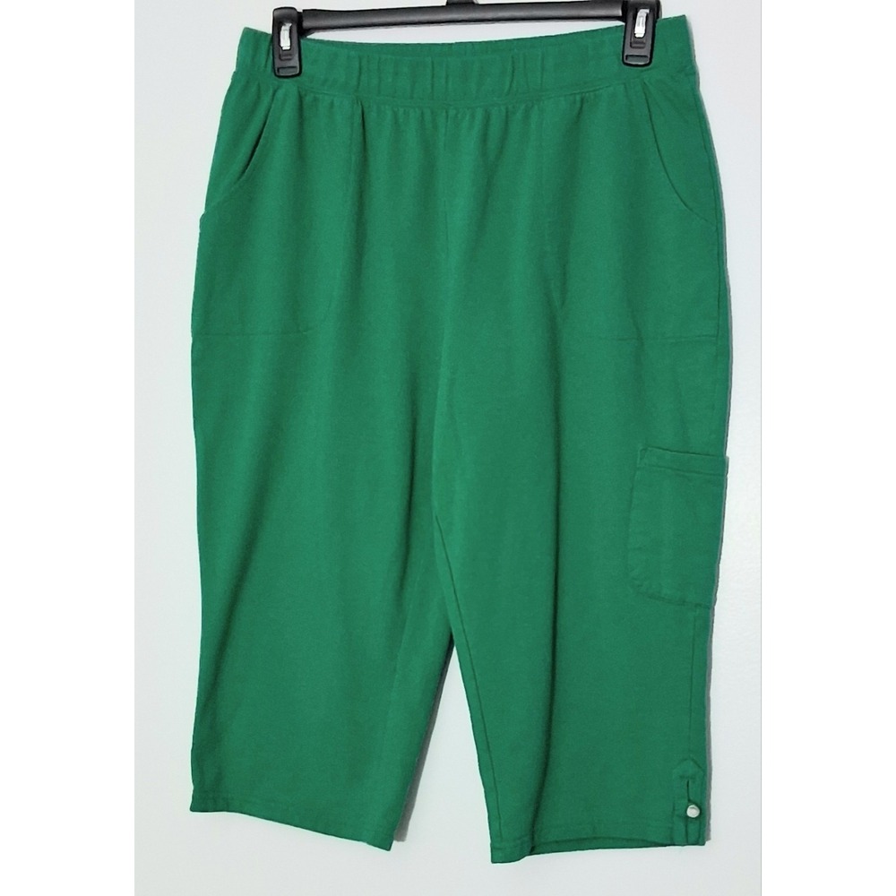 Denim & Co. Women's Active French Terry Cargo Capri Pants Green Size Large